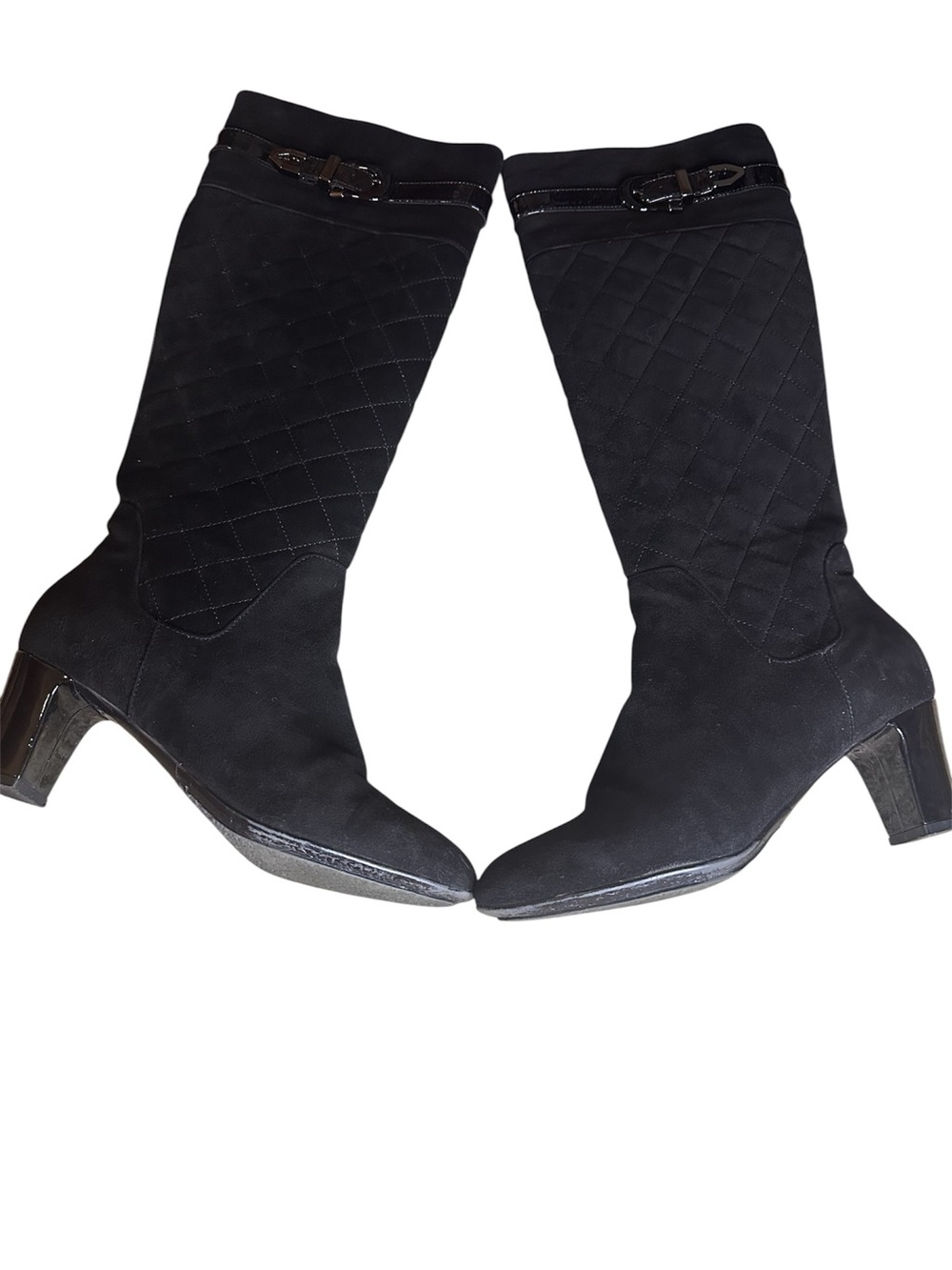 Aquatalis Black Quilted Mid-Calf Heeled Boots Size 7.5